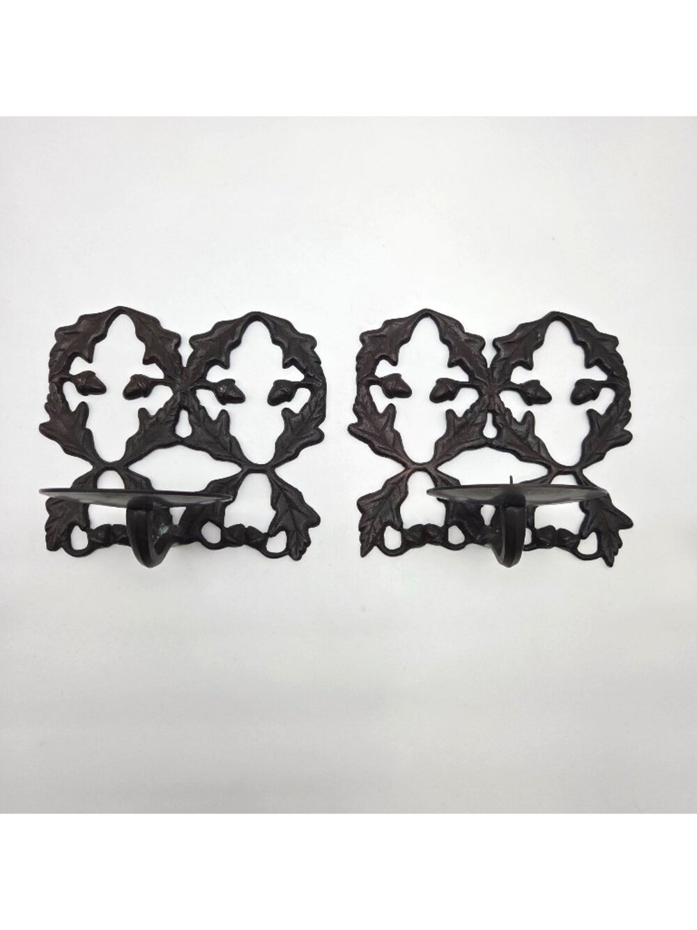 Pair of Cast Iron Acorn & Oak Leaf Wall Candle Sconces